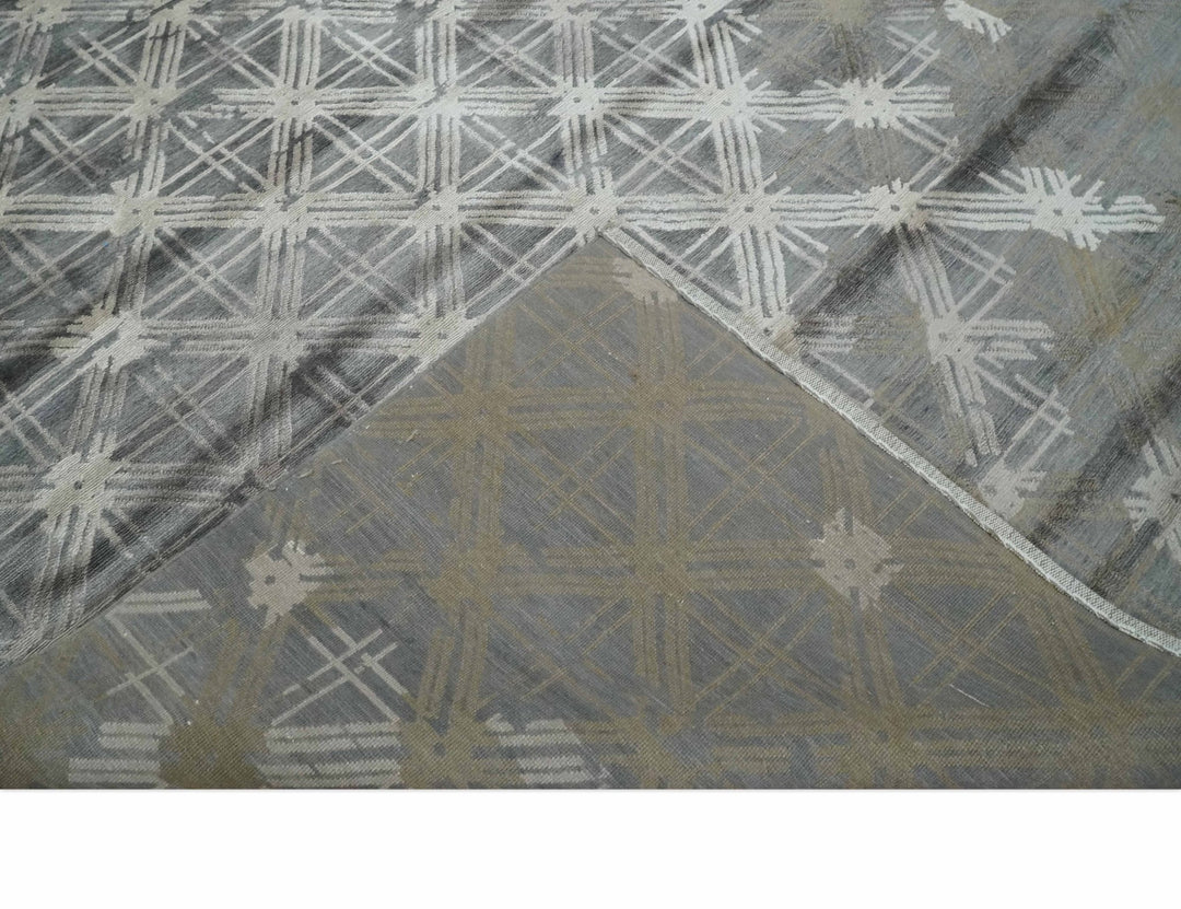 Antique look Gray and Ivory Geometrical Stripes Pattern Hand loom Viscose wool Area Rug - The Rug Decor