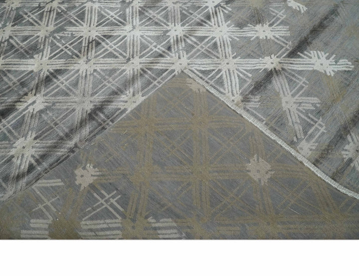 Antique look Gray and Ivory Geometrical Stripes Pattern Hand loom Viscose wool Area Rug - The Rug Decor
