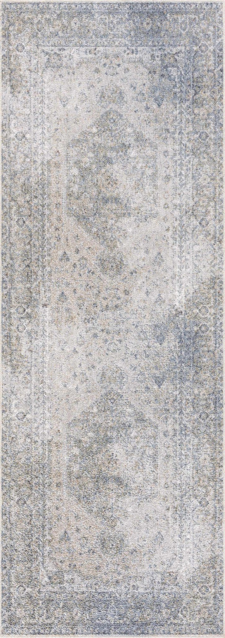 Antique Look Ivory And Blue Medallion Washable Area Rug - The Rug Decor