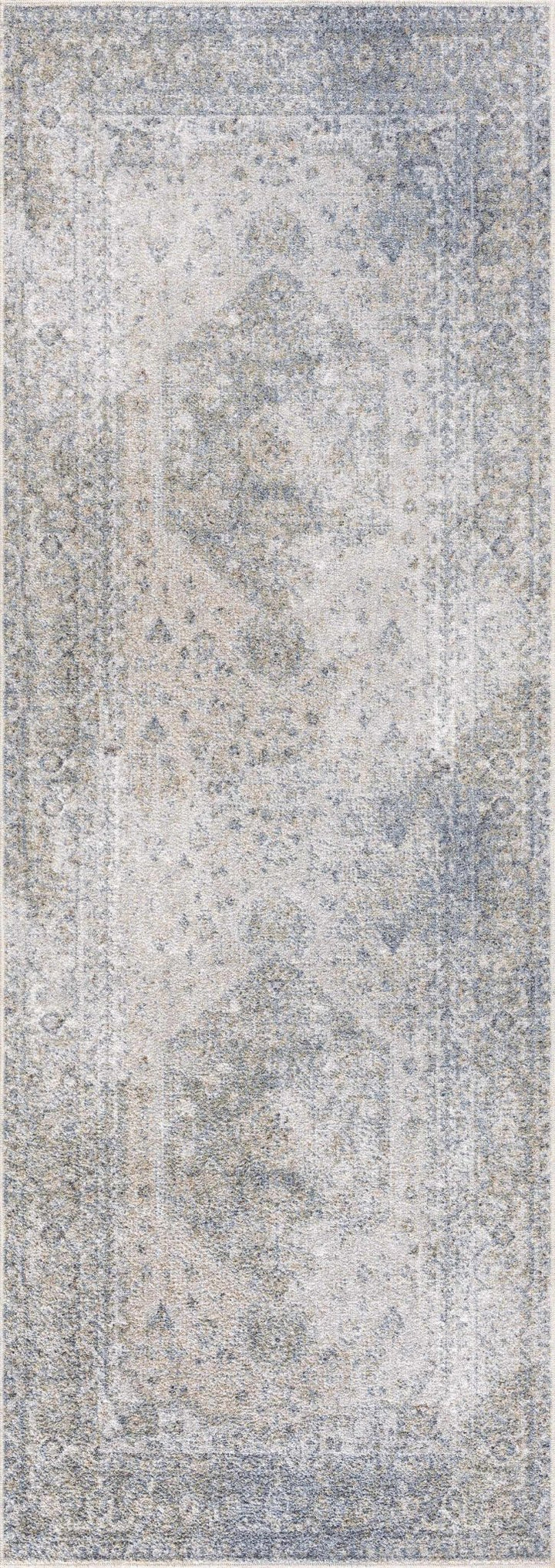 Antique Look Ivory And Blue Medallion Washable Area Rug - The Rug Decor