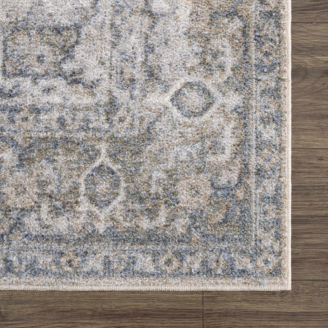 Antique Look Ivory And Blue Medallion Washable Area Rug - The Rug Decor