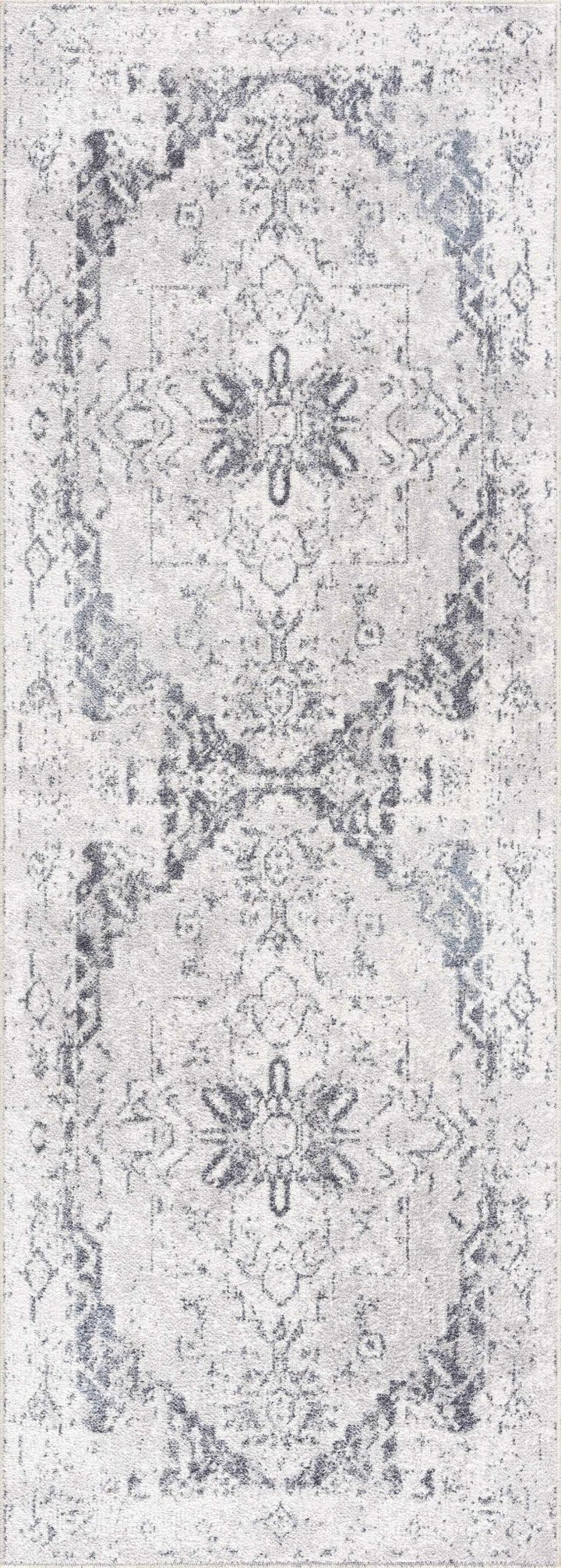 Antique look Ivory And Charcoal Medallion Washable Area Rug - The Rug Decor