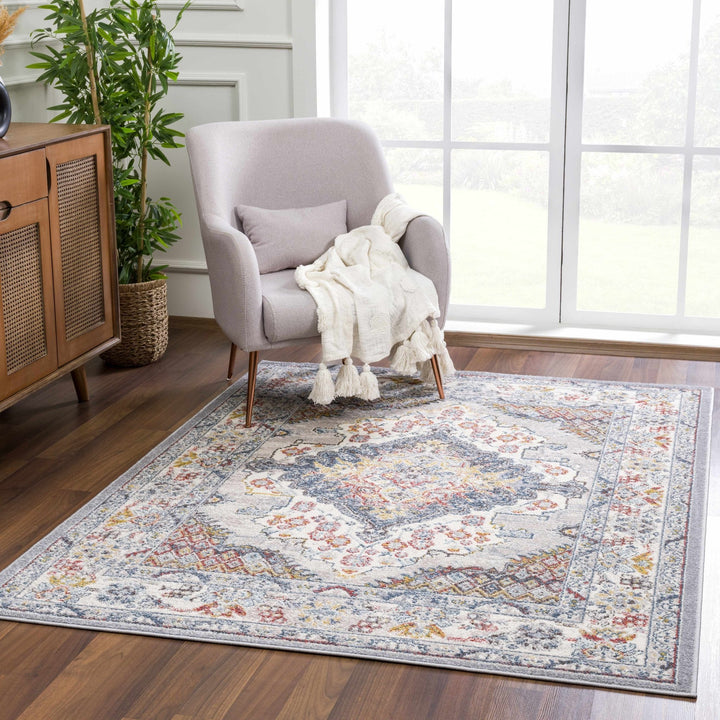 Antique look Traditional Machine Woven Tan, Charcoal, Ivory and Rust Multi Size Rug - The Rug Decor
