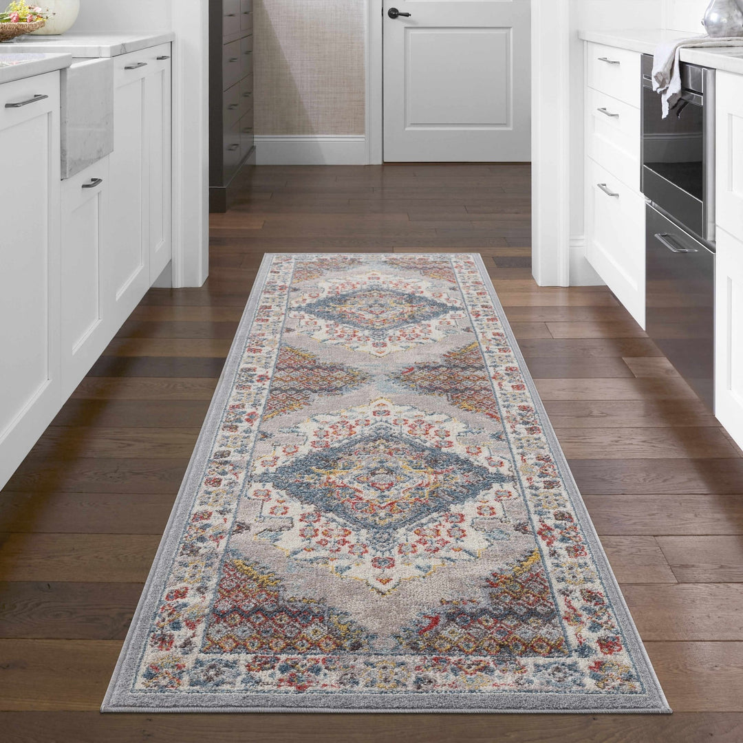 Antique look Traditional Machine Woven Tan, Charcoal, Ivory and Rust Multi Size Rug - The Rug Decor