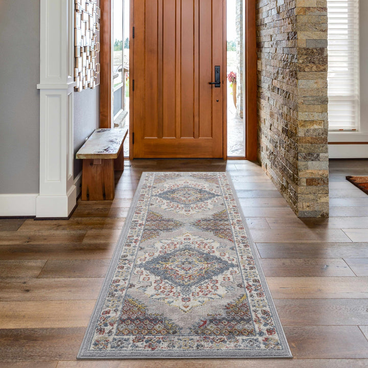 Antique look Traditional Machine Woven Tan, Charcoal, Ivory and Rust Multi Size Rug - The Rug Decor