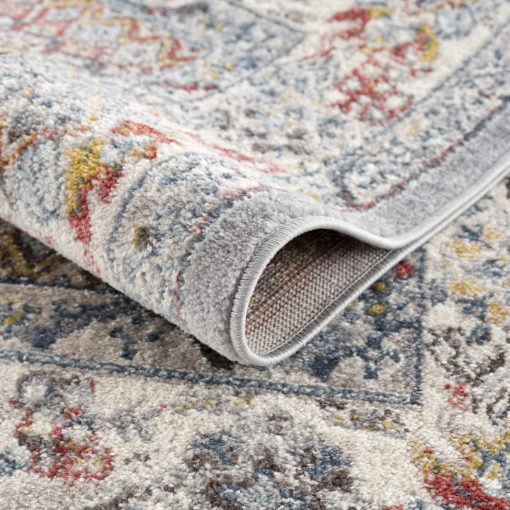 Antique look Traditional Machine Woven Tan, Charcoal, Ivory and Rust Multi Size Rug - The Rug Decor
