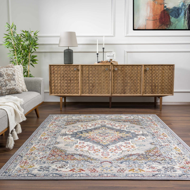 Antique look Traditional Machine Woven Tan, Charcoal, Ivory and Rust Multi Size Rug - The Rug Decor