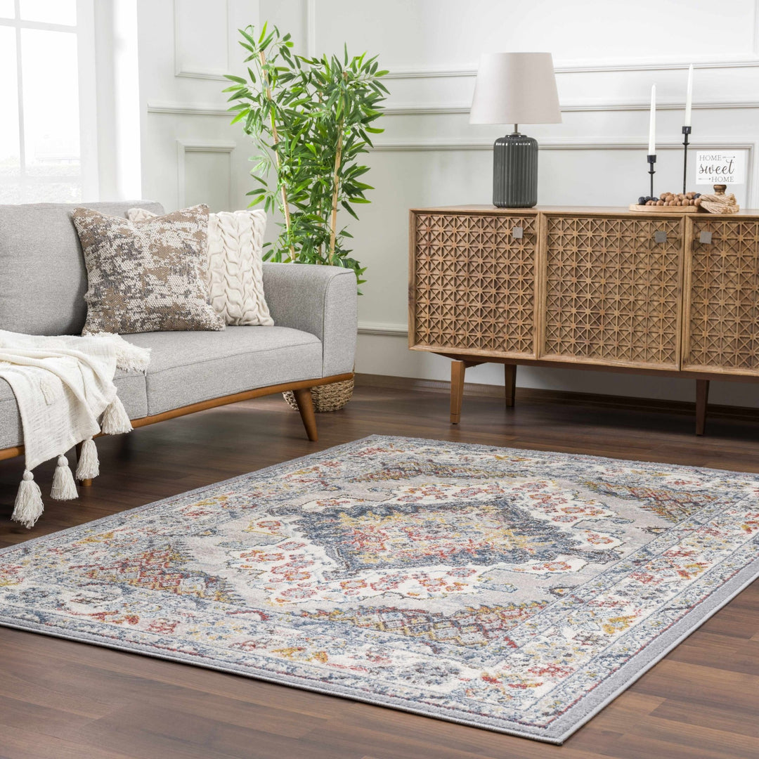 Antique look Traditional Machine Woven Tan, Charcoal, Ivory and Rust Multi Size Rug - The Rug Decor