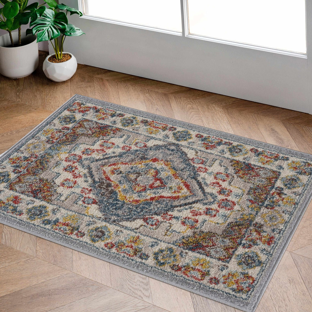 Antique look Traditional Machine Woven Tan, Charcoal, Ivory and Rust Multi Size Rug - The Rug Decor