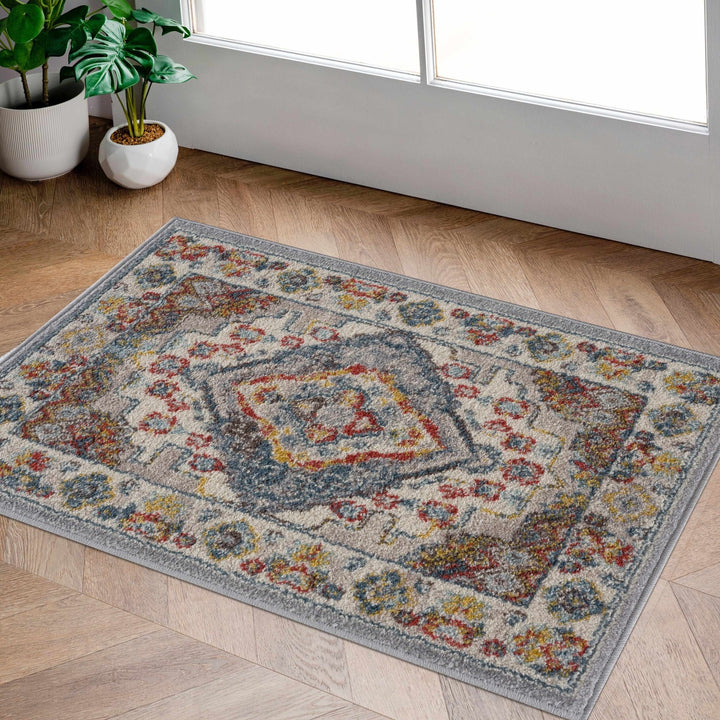Antique look Traditional Machine Woven Tan, Charcoal, Ivory and Rust Multi Size Rug - The Rug Decor