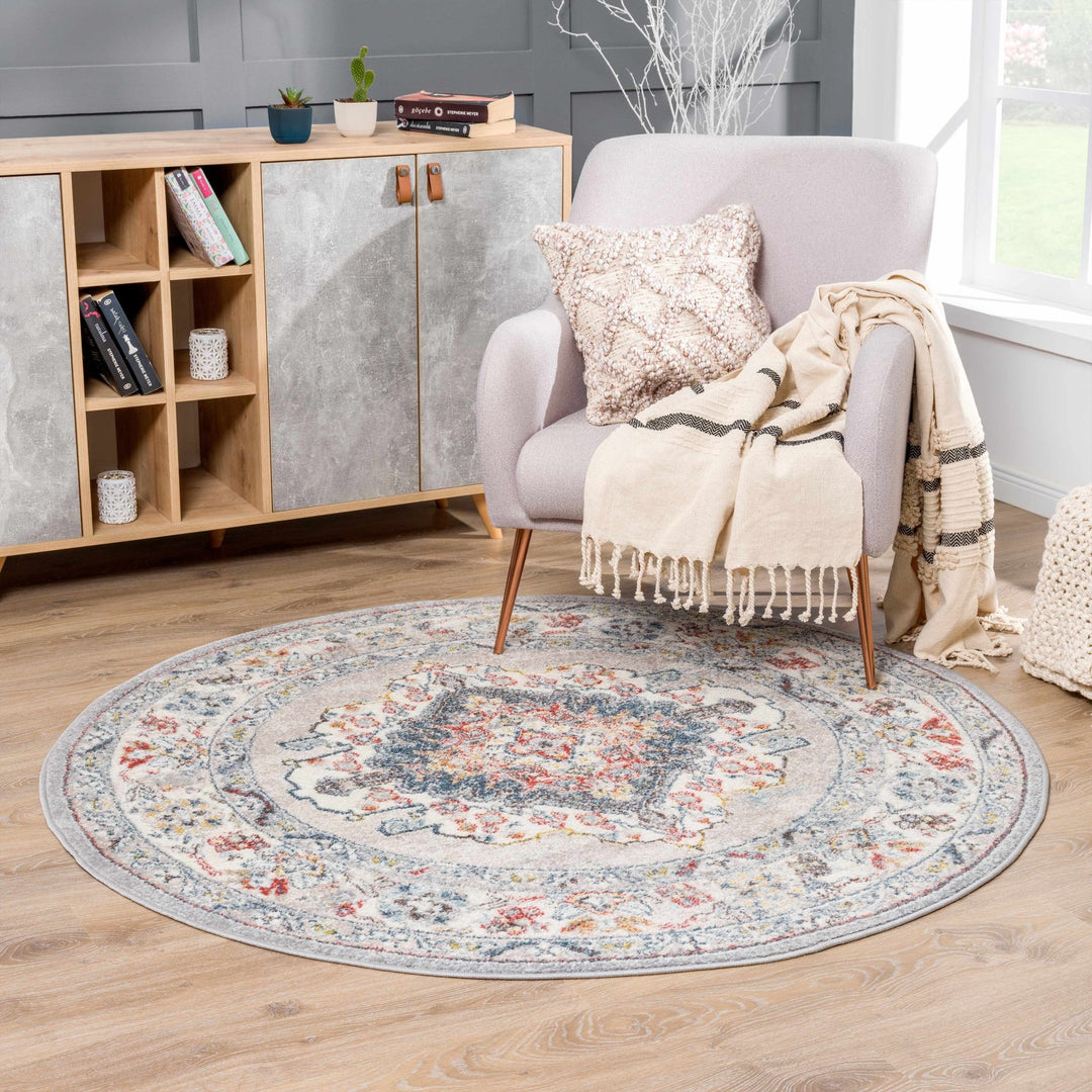 Antique look Traditional Machine Woven Tan, Charcoal, Ivory and Rust Multi Size Rug - The Rug Decor