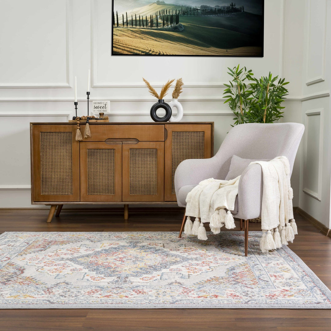 Antique look Traditional Machine Woven Tan, Charcoal, Ivory and Rust Multi Size Rug - The Rug Decor