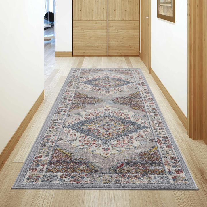Antique look Traditional Machine Woven Tan, Charcoal, Ivory and Rust Multi Size Rug - The Rug Decor