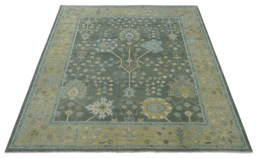 Antique Moss Charcoal 8x10, 9x12, 10x14 and 12x15 Hand Knotted Olive and Beige Traditional Persian Vintage Wool Rug | NT1 - The Rug Decor