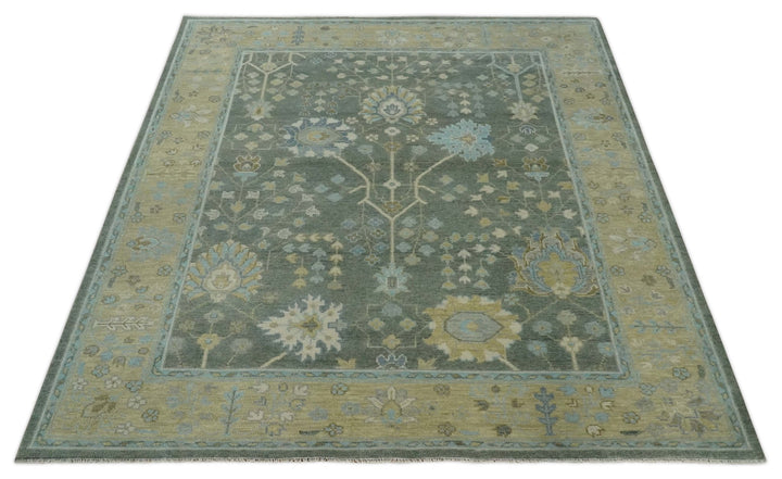 Antique Moss Charcoal 8x10, 9x12, 10x14 and 12x15 Hand Knotted Olive and Beige Traditional Persian Vintage Wool Rug | NT1 - The Rug Decor