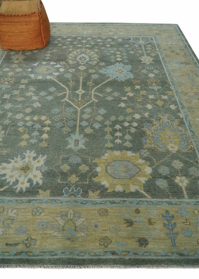 Antique Moss Charcoal 8x10, 9x12, 10x14 and 12x15 Hand Knotted Olive and Beige Traditional Persian Vintage Wool Rug | NT1 - The Rug Decor