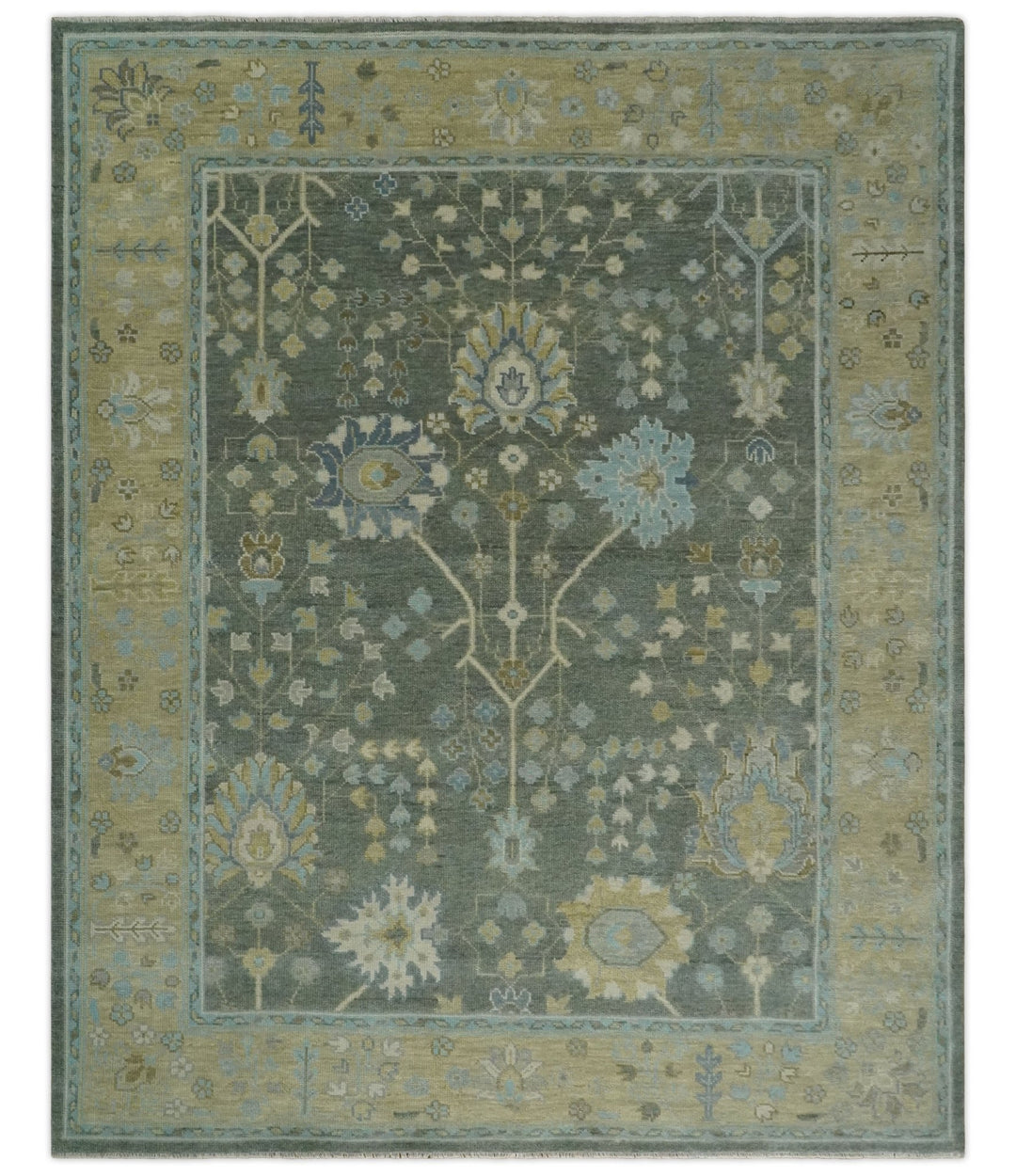 Antique Moss Charcoal 8x10, 9x12, 10x14 and 12x15 Hand Knotted Olive and Beige Traditional Persian Vintage Wool Rug | NT1 - The Rug Decor