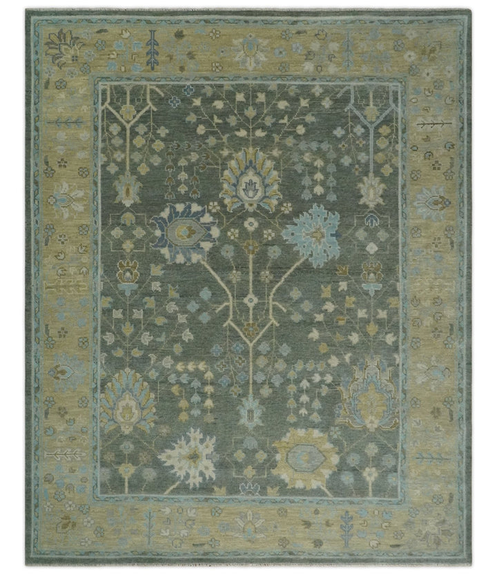 Antique Moss Charcoal 8x10, 9x12, 10x14 and 12x15 Hand Knotted Olive and Beige Traditional Persian Vintage Wool Rug | NT1 - The Rug Decor