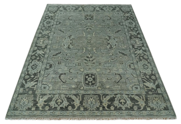 Antique Oushak Hand Knotted 5x8, 6x9, 8x10, 9x12, 10x14 and 12x15 Silver and Charcoal Traditional Persian Wool Rug | TRDCP882912 - The Rug Decor