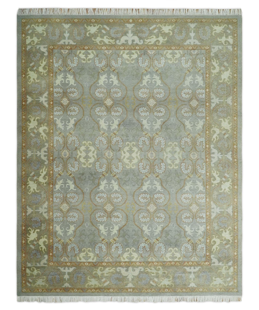 Antique Persian 8x10 Hand Knotted Gray and Beige Traditional Persian Oushak Wool Rug | AC1810 - The Rug Decor