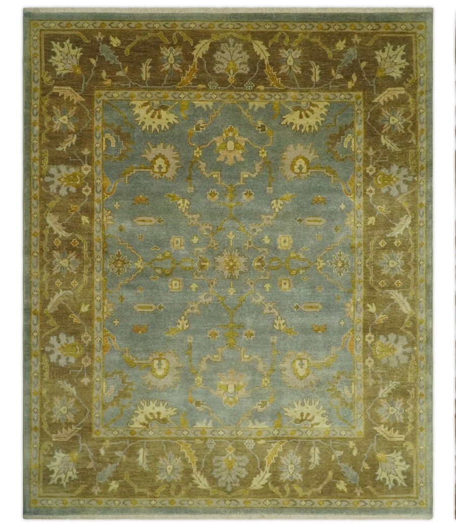 Antique Persian Blue and Moss Brown 8x10 Hand Knotted Traditional Oushak Wool Rug | AC9810 - The Rug Decor