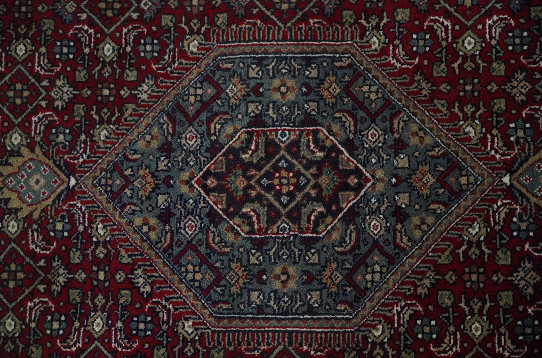 Antique Persian Hand Knotted Maroon, Black and Blue Traditional Medallion Wool Rug | KNT25 - The Rug Decor