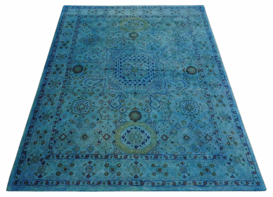 Antique Persian Mamluk Hand Tufted Blue Overdyed 5x8, 6x9 and 8x10 Wool Area Rug | TRD6484 - The Rug Decor