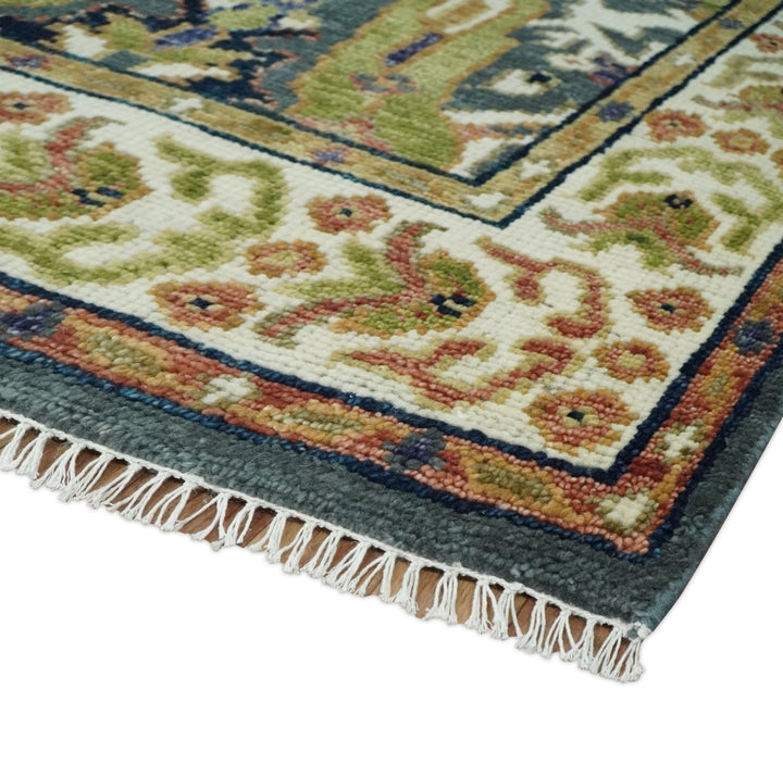 Antique Persian Rug Hand knotted 8x10, 9x12, 10x14 and 12x15 Green, Ivory and Gray Traditional Oushak Area Rug | TRDCP985810 - The Rug Decor
