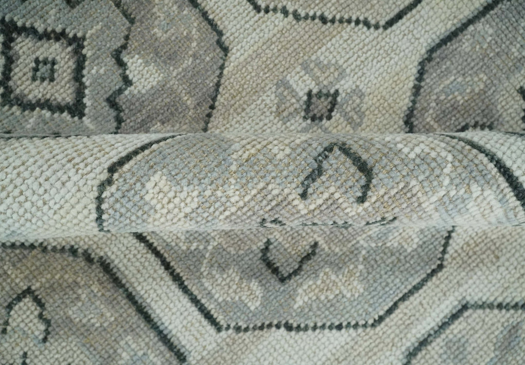 Antique Rug 8x10 Hand Knotted Turkish Silver, Beige and Gray Traditional Persian Low Pile Area Rug | TRD2758810S - The Rug Decor