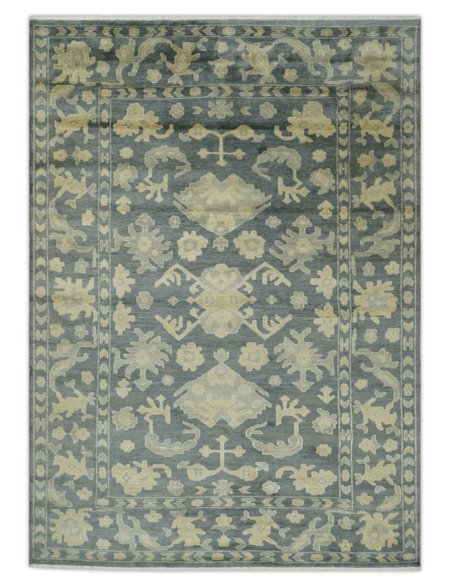 Antique Style 6x9 Hand Knotted Beige and Charcoal Traditional Wool Rug | N35669 - The Rug Decor