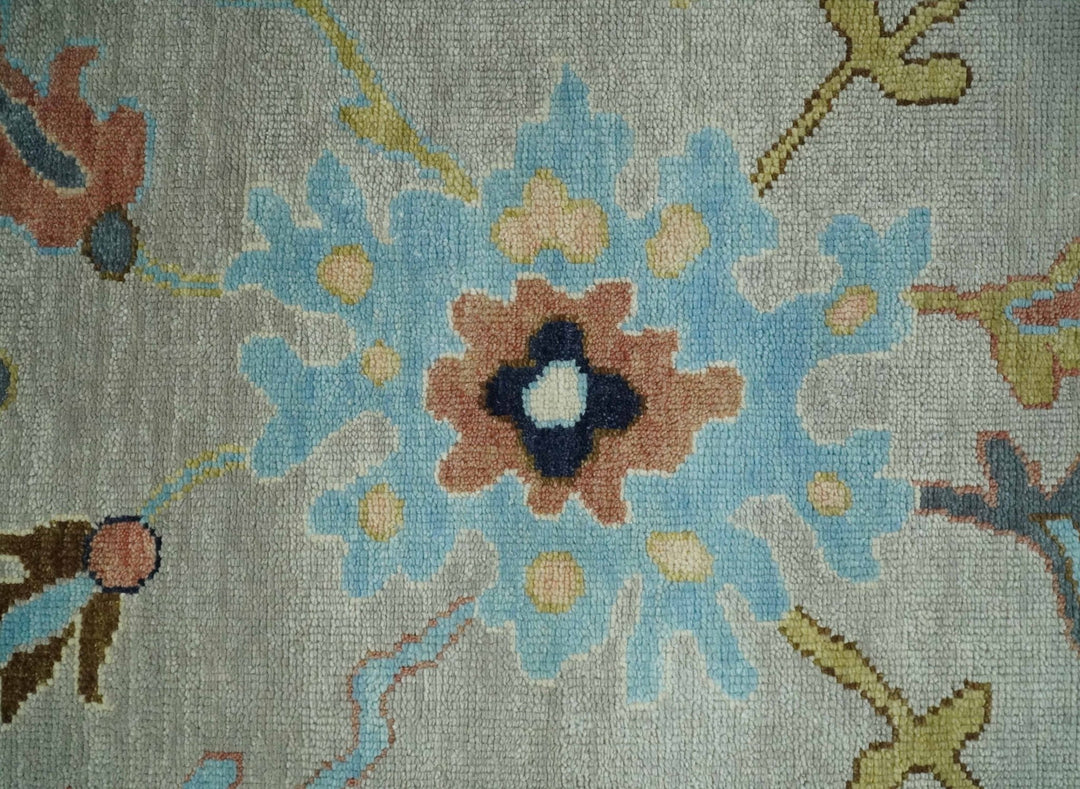 Antique Style 9x12 Wool Traditional Persian Gray and Blue Hand knotted Oushak Area Rug | TRDCP1074912 - The Rug Decor