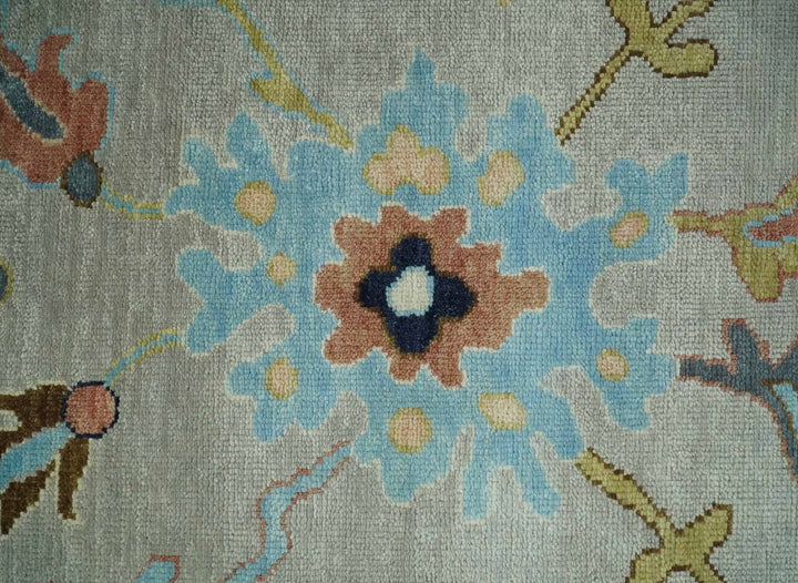 Antique Style 9x12 Wool Traditional Persian Gray and Blue Hand knotted Oushak Area Rug | TRDCP1074912 - The Rug Decor