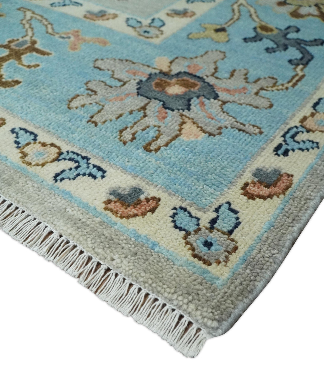 Antique Style 9x12 Wool Traditional Persian Gray and Blue Hand knotted Oushak Area Rug | TRDCP1074912 - The Rug Decor