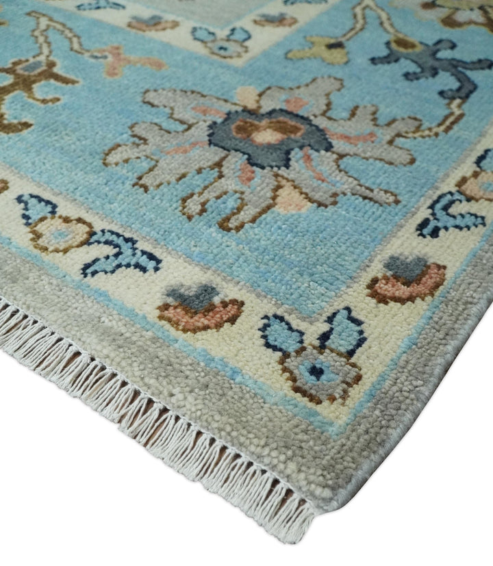 Antique Style 9x12 Wool Traditional Persian Gray and Blue Hand knotted Oushak Area Rug | TRDCP1074912 - The Rug Decor