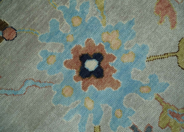 Antique Style 9x12 Wool Traditional Persian Gray and Blue Hand knotted Oushak Area Rug | TRDCP1074912 - The Rug Decor