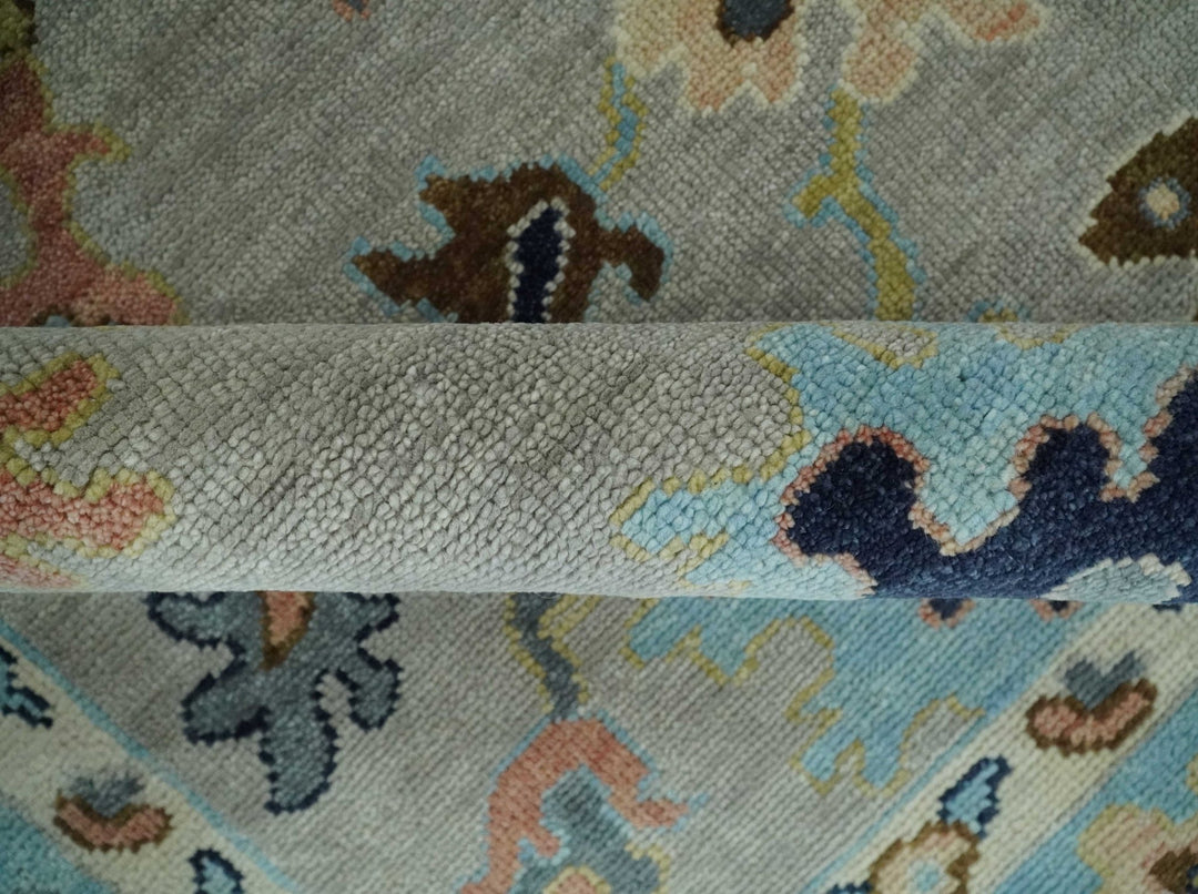 Antique Style 9x12 Wool Traditional Persian Gray and Blue Hand knotted Oushak Area Rug | TRDCP1074912 - The Rug Decor
