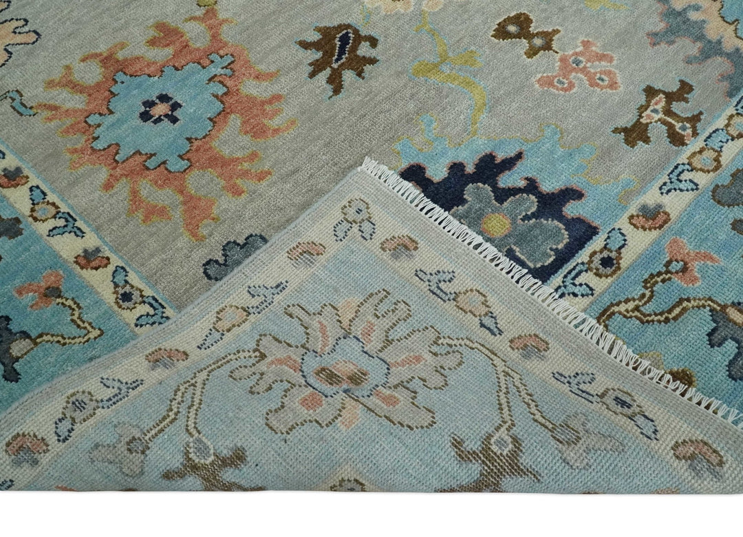 Antique Style 9x12 Wool Traditional Persian Gray and Blue Hand knotted Oushak Area Rug | TRDCP1074912 - The Rug Decor