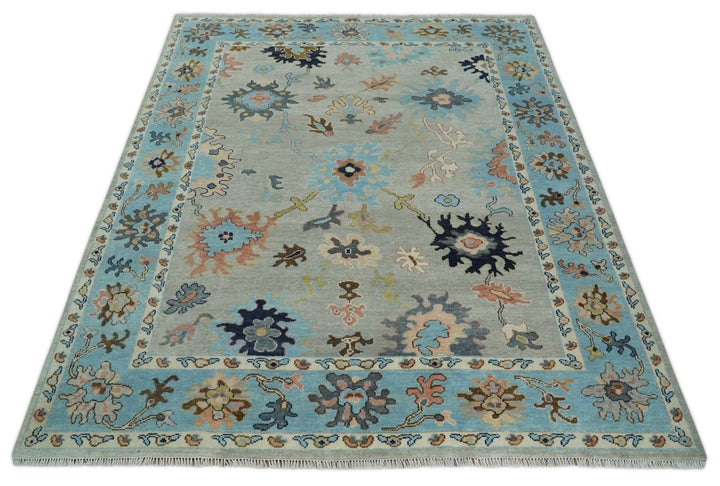 Antique Style 9x12 Wool Traditional Persian Gray and Blue Hand knotted Oushak Area Rug | TRDCP1074912 - The Rug Decor