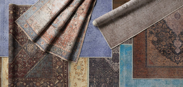 Antique Style and Traditional Design Beige, Dark Purple and Peach Washable Area Rug - The Rug Decor