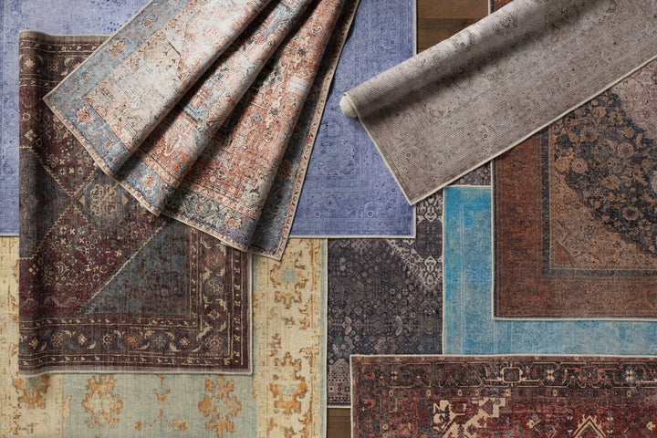 Antique Style and Traditional Design Beige, Dark Purple and Peach Washable Area Rug - The Rug Decor