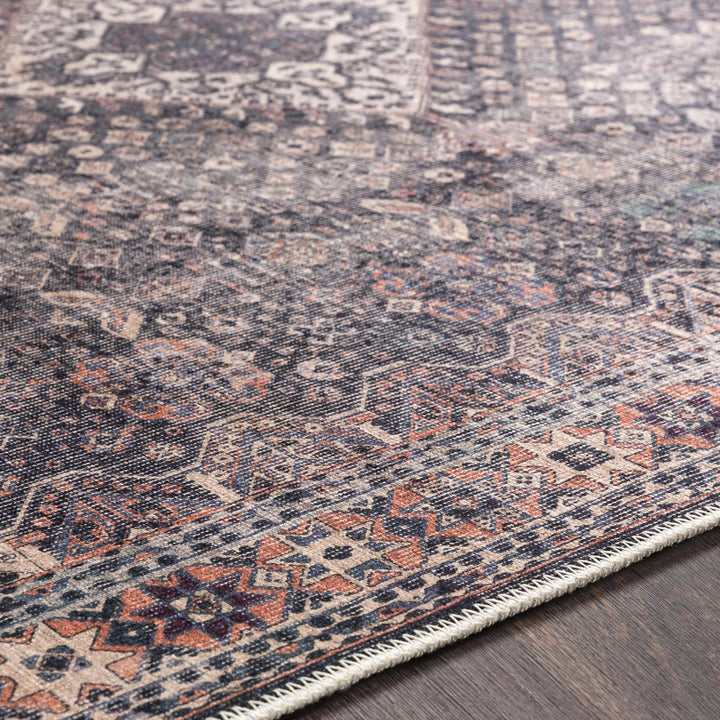 Antique Style and Traditional Design Beige, Dark Purple and Peach Washable Area Rug - The Rug Decor