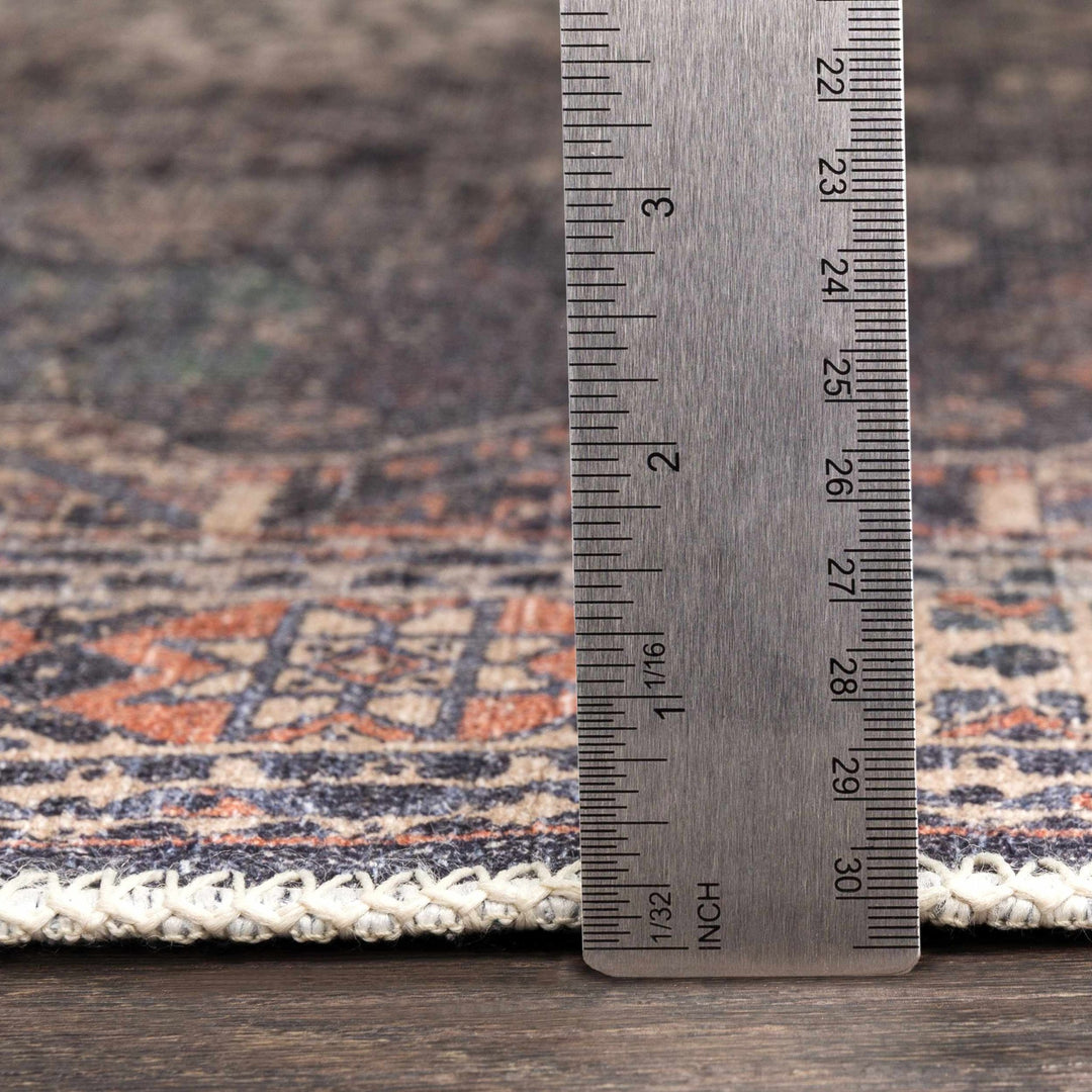 Antique Style and Traditional Design Beige, Dark Purple and Peach Washable Area Rug - The Rug Decor