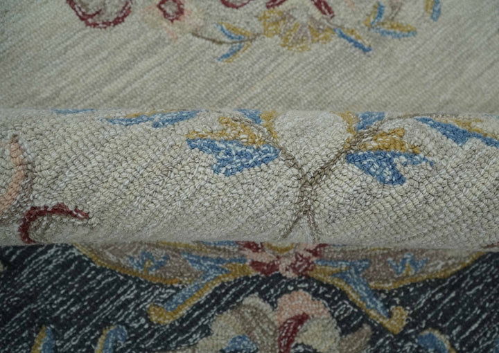 Antique Style Beige and Charcoal Aubusson design Hand Tufted 8x10 wool Area Rug - The Rug Decor