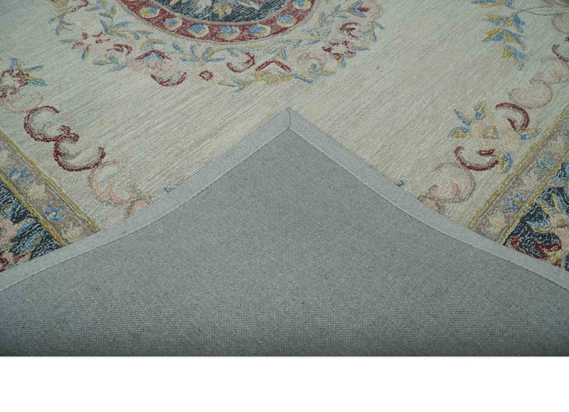 Antique Style Beige and Charcoal Aubusson design Hand Tufted 8x10 wool Area Rug - The Rug Decor