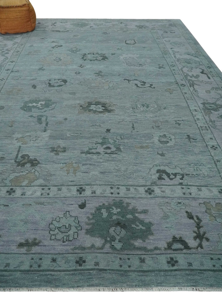 Antique style Blue and Silver Hand Knotted Multi Size Oushak Wool Area Rug - The Rug Decor