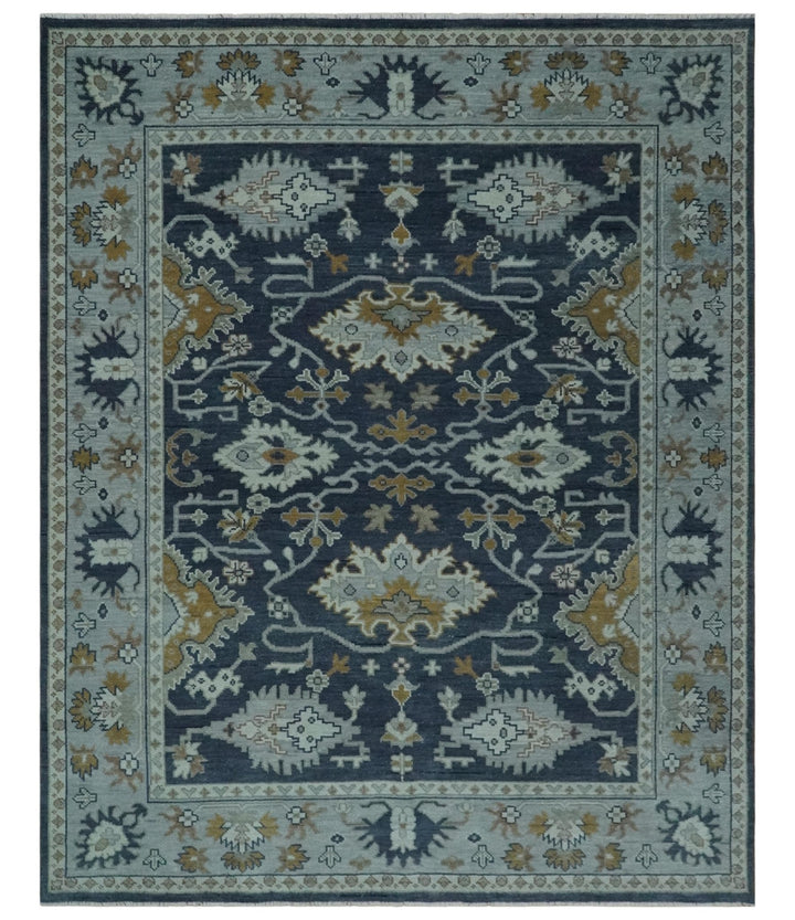 Antique style Blue and Silver Traditional Multi Size Hand Knotted Oushak Wool Rug - The Rug Decor