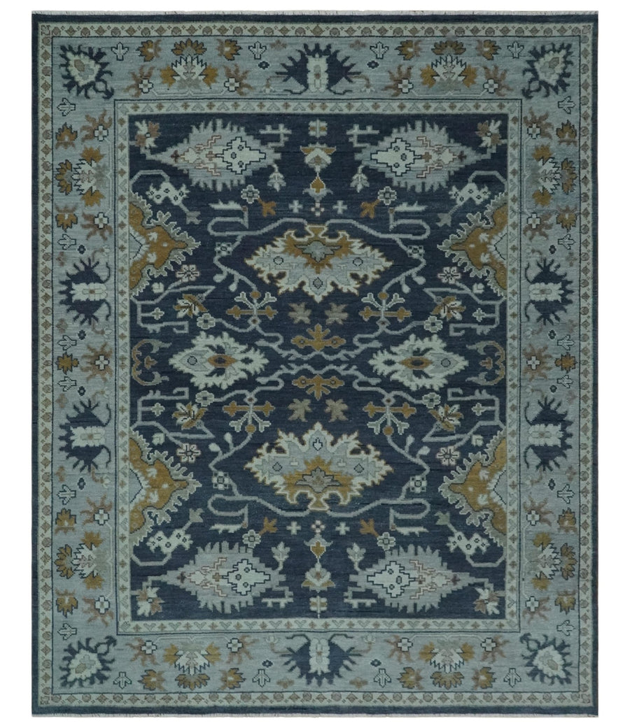 Antique style Blue and Silver Traditional Multi Size Hand Knotted Oushak Wool Rug - The Rug Decor