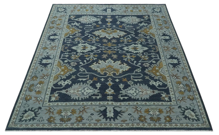 Antique style Blue and Silver Traditional Multi Size Hand Knotted Oushak Wool Rug - The Rug Decor