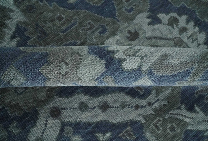 Antique style Blue, Charcoal and Silver Hand Knotted dragon Oushak Wool Area Rug - The Rug Decor