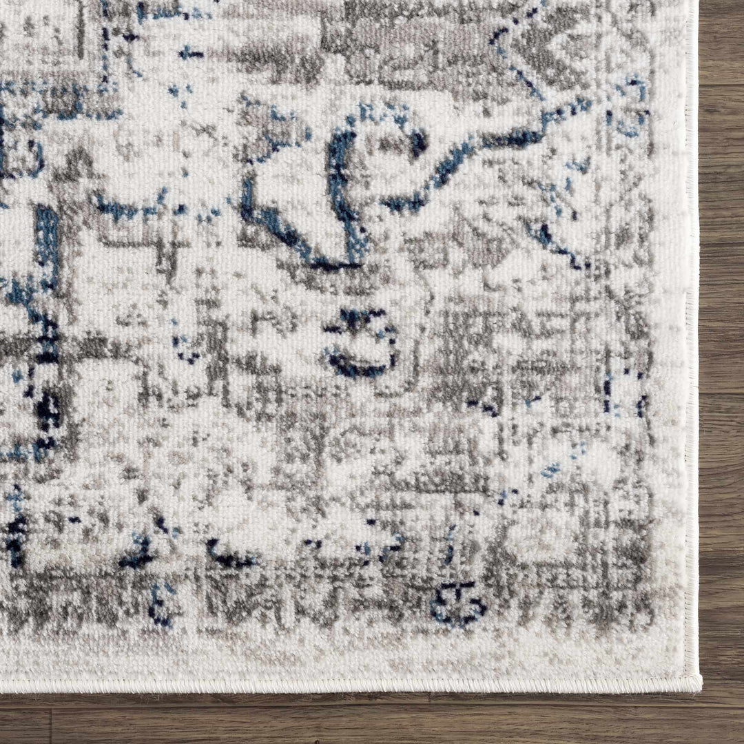 Antique Style Blue, Gray and Ivory Traditional Heriz Design Jute Backing Area Rug - The Rug Decor